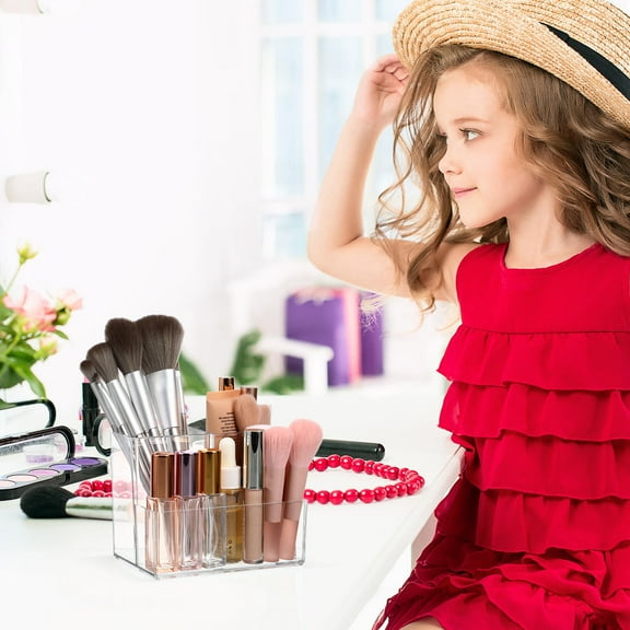 FUTUREORYY 1Pcs Makeup Brush Container Transparent Acrylic Organizer with Divided Compartments for Home Office Use