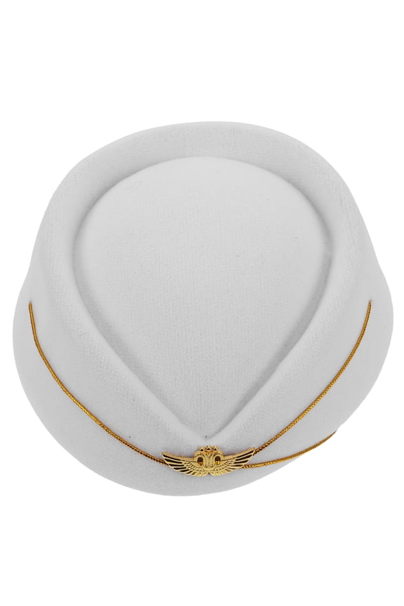 White Wool Felt Flight Attendant Hat Pillbox Cap for Stewardess Stage Performances