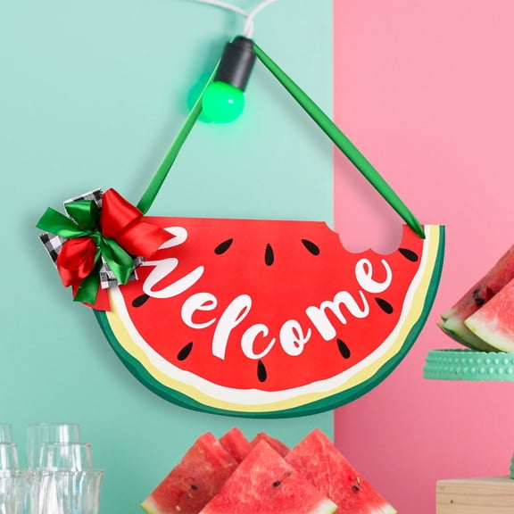 FUTUREORYY 1Set Front Door Wood Hanging Sign Summer Signs For Outside Watermelon Shape Red 14.93X7.86X0.39In