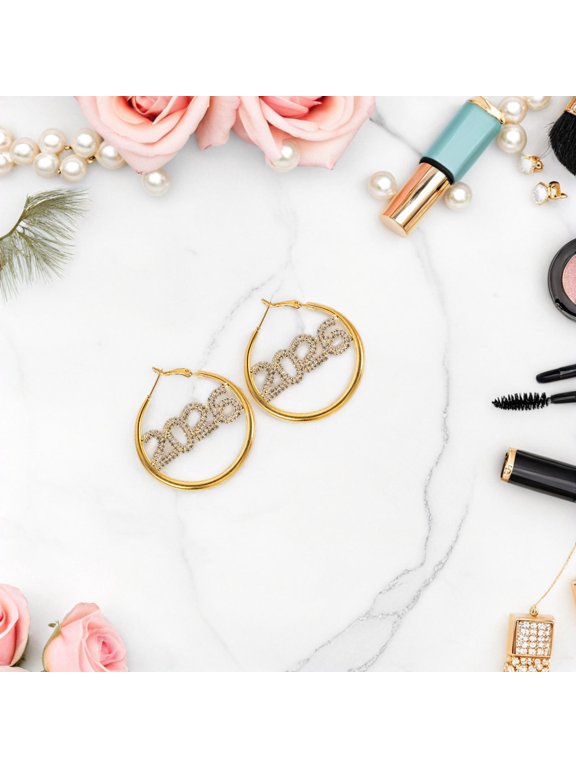 2 Pairs New Year Earrings: 2026 Numbers Rhinestone Hoop Earrings Festive and Dazzling Ear Dangles for New Year Party Looks Graduation Proms