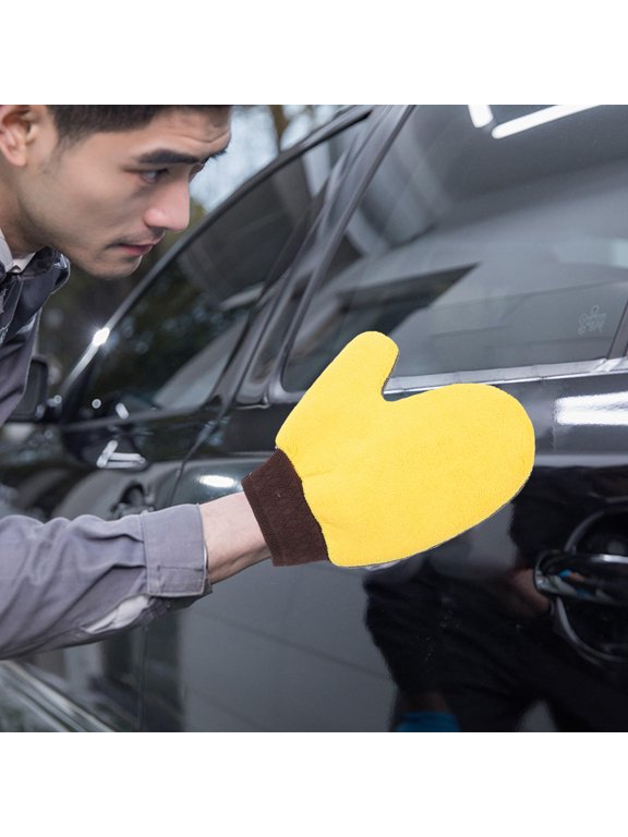 2Pcs Car Washing Mitts Light Yellow Buffing Pad Scratch Free Water Absorbent Gloves