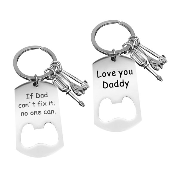 FUTUREORYY 2-Pack Stainless Steel Keychains for Fathers Day, Lightweight Dad Keyring , Small Bag Pendant Accessories