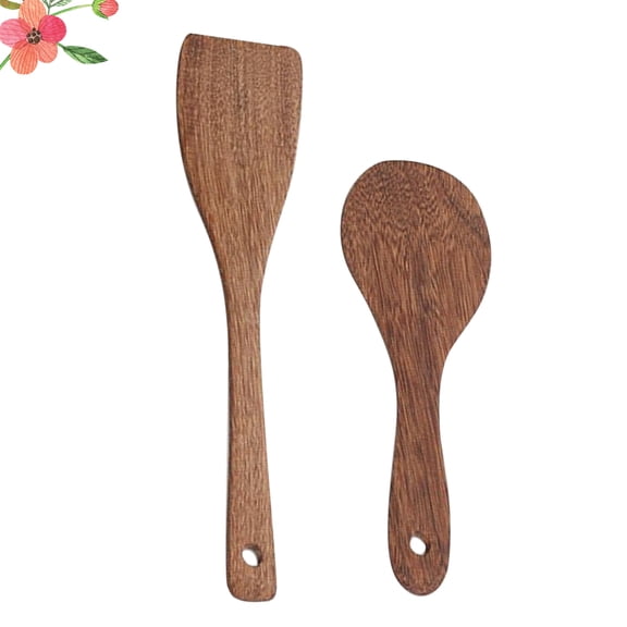 FUTUREORYY 2Pcs Long Handle Wooden Shovel Natural Eco Friendly Kitchen Cooking Utensil
