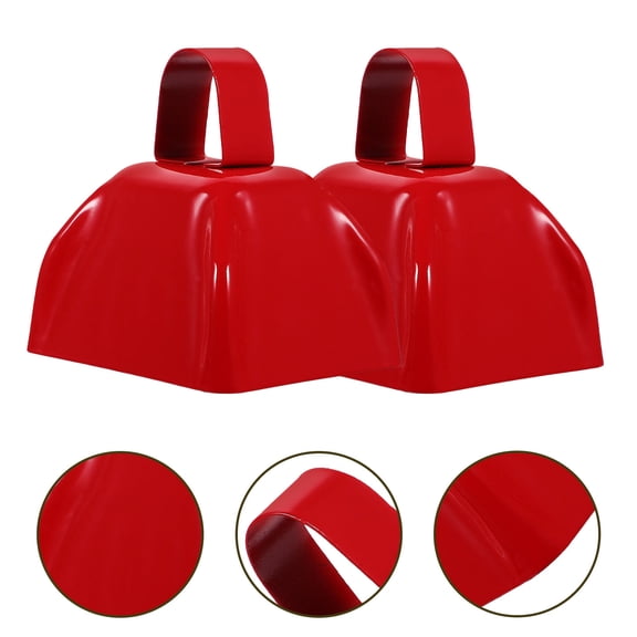 FUTUREORYY 2Pcs Metal Cow Bells Square Shape with Handle Rust Resistant Red Bells for Football