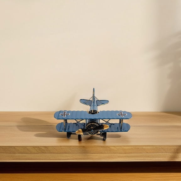 FUTUREORYY 2-Pack Vintage Metal Airplane Model Biplane Decor for Home Office Study Retro Iron Craft