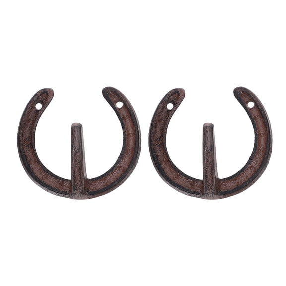 FUTUREORYY 2Pcs Rustic Cast Iron Wall Hooks Light Brown Heavy Duty Horseshoe Hanger for Bedroom Kitchen