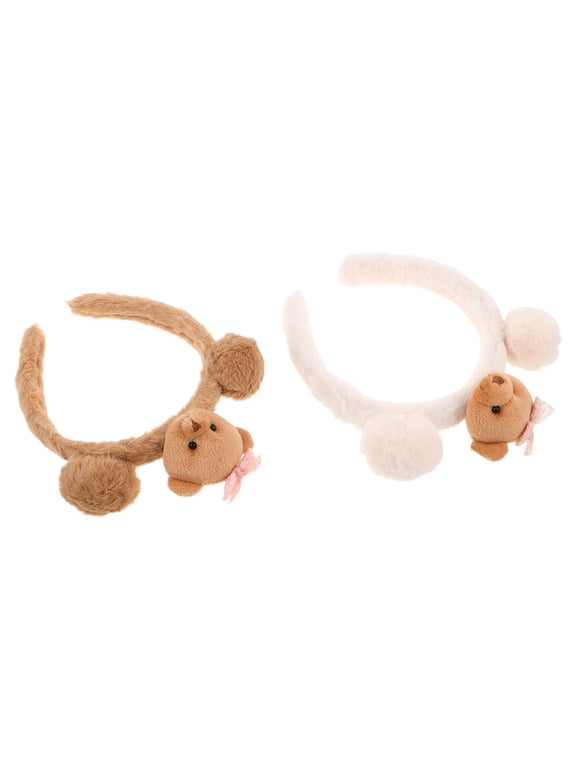 Plush Bear Ear Headband, Super Soft Fleece, No-Slip Design, Cute Bow, for Daily Wear (2Pcs)