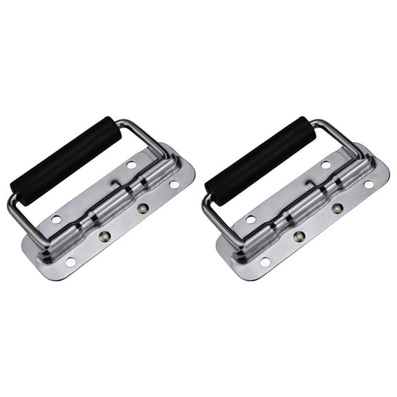 FUTUREORYY 2Pcs Spring Loaded Folding Case Handle Plated Silver Stainless Steel Smooth Surface for Cabinet Furniture