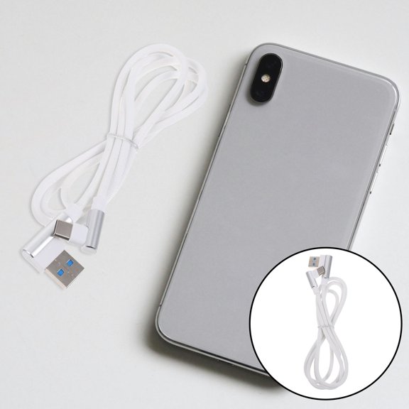 FUTUREORYY 2-Pack White USB-C Right Angle Double Elbow Fast Charging Data Cables for Phones, Tablets, and Gaming Devices