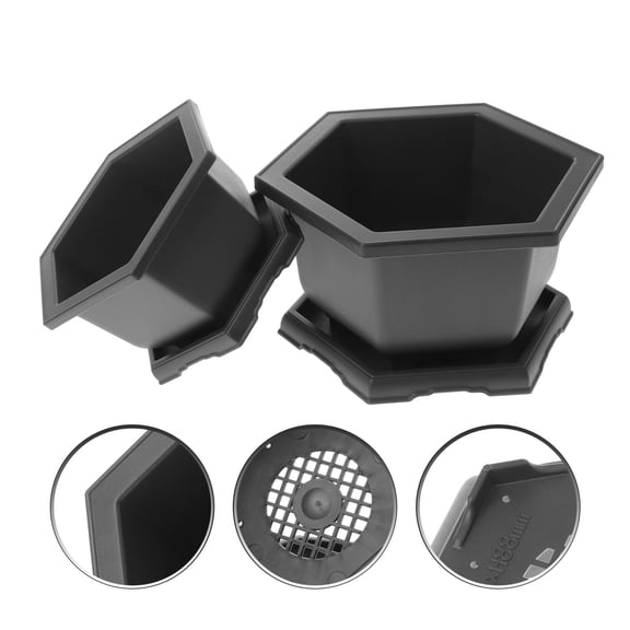 FUTUREORYY 2Sets Dark Grey Hexagonal Plastic Succulent Miniature Flowerpot for Home Decoration 11.8x4.7in
