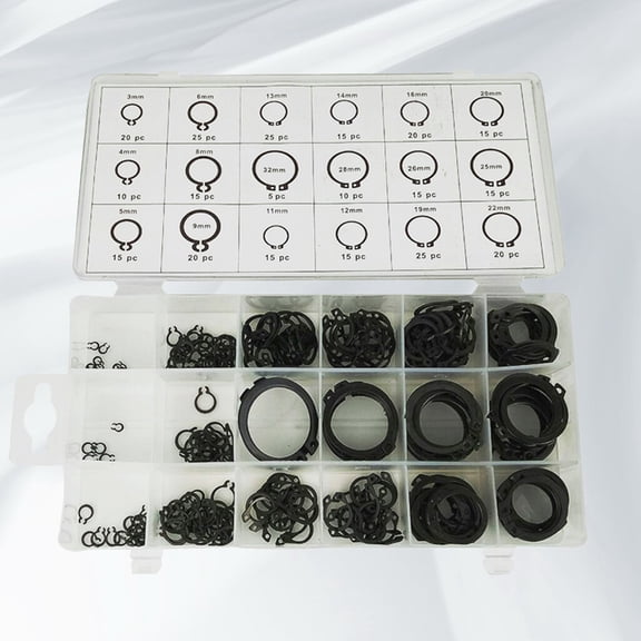 FUTUREORYY 300Pcs External Snap Ring Assortment Carbon Steel Retainer Ring Circlip Set