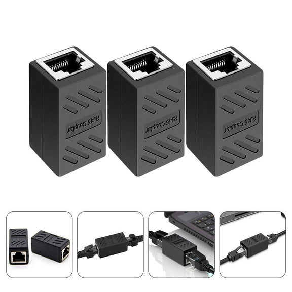 FUTUREORYY 3Pcs Ethernet Cable Extender Adapter Black Cat6 Compatible Connector for Fast Data Transfer