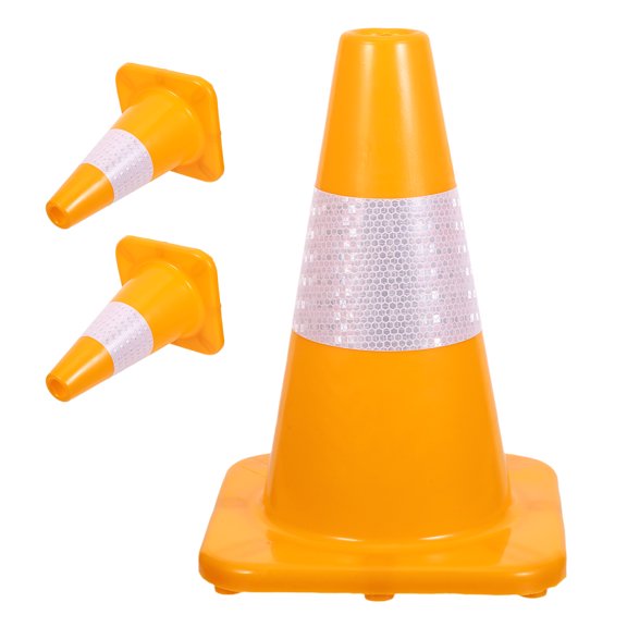 FUTUREORYY 3Pcs Plastic Traffic Cones with Reflective Collar High Visibility Safety Barrier for Outdoor Use Yellow
