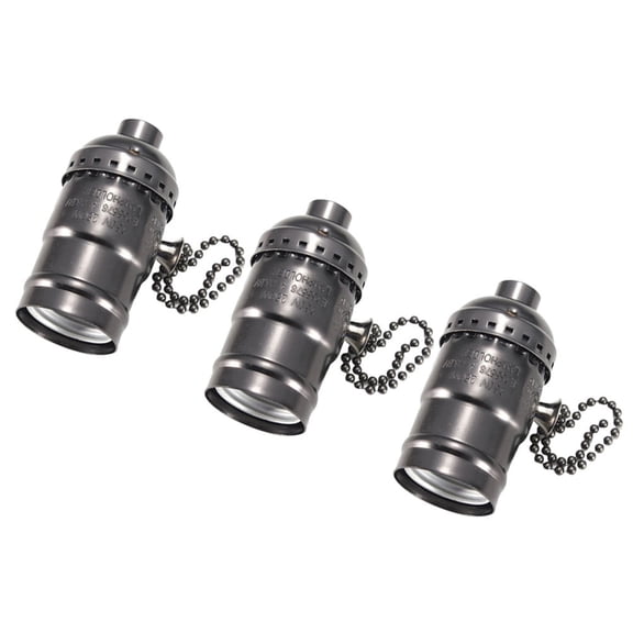 FUTUREORYY 3Pcs Retro Black Aluminum E26 Lamp Base with Pull Chain Switch for Home Lighting