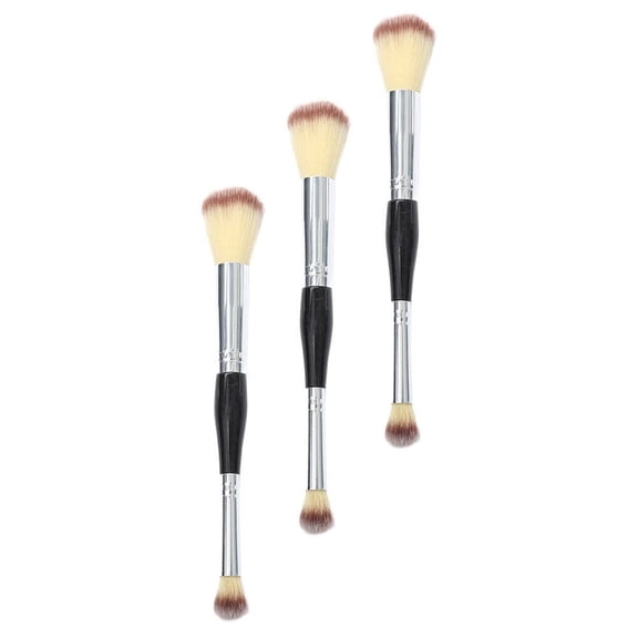 FUTUREORYY 3-Piece Black Dual-Ended Brush Set for Blending and Buffing Makeup Application