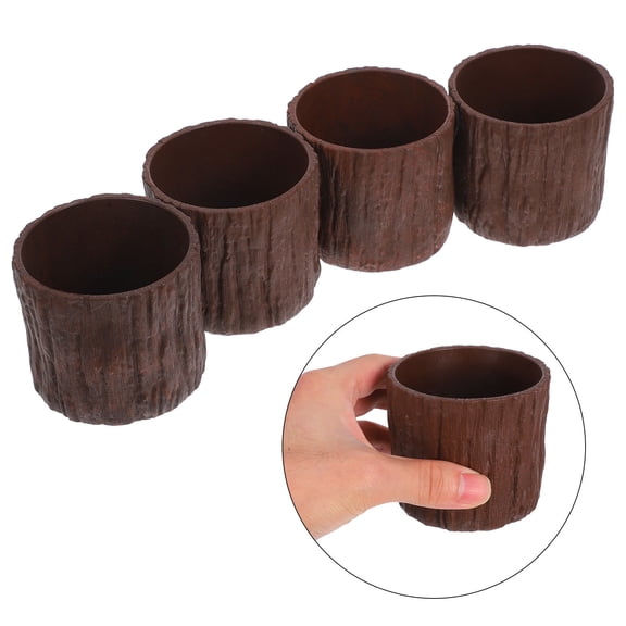 FUTUREORYY 4Pcs Compact Plastic Tree Stump Plant Holders Rustic Faux Wood Grain Planters
