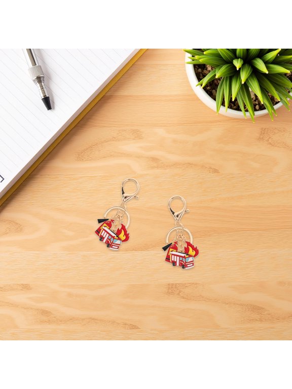 4-Pack Firefighter Flame Keychains Red Fire Safety Charms Perfect for Party Favors, School Events, and Firefighter