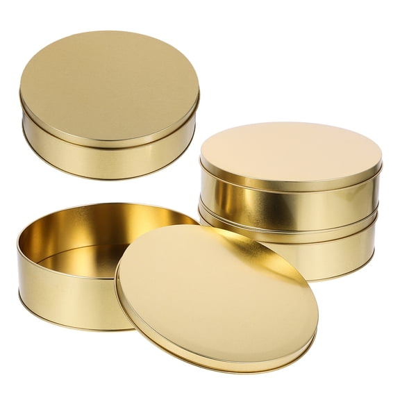 FUTUREORYY Set of 4 Round Golden Cookie Tins with Lids, Airtight Storage Containers for Chocolates, Snacks, and