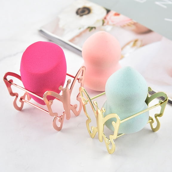 FUTUREORYY 4Pcs Rose Plated Gold Metal Makeup Puff Holder Sponge Rack for Home Cosmetic Storage