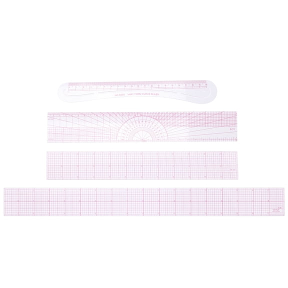 FUTUREORYY 4Pcs Quilting and Sewing Rulers Set Pink Plastic for Costume Design and Fabric Guides