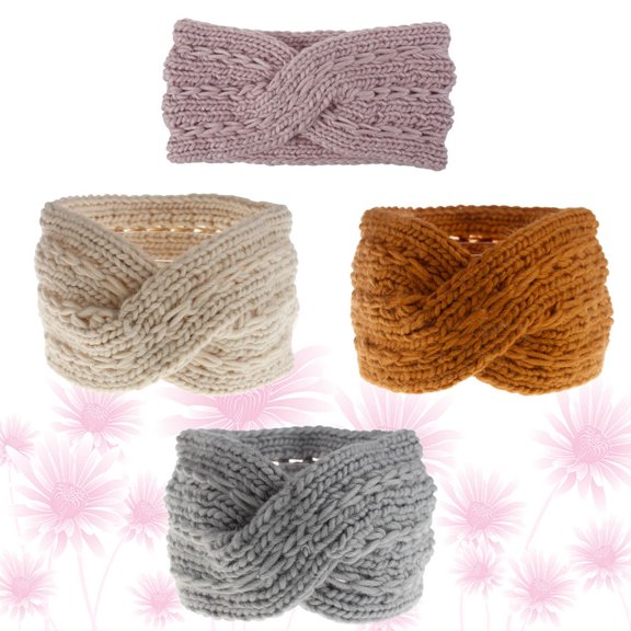 FUTUREORYY 4-Pack Wool Yarn Headbands Knitted Cross Hair Bands Handmade Assorted Colors Decorative Hair Accessories