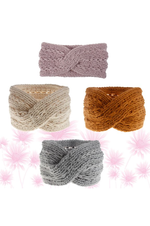 4Pcs Woolen Yarn Headband Cross Hair Band Knitted Hair Hoops Handmade Assorted Color Decorative Accessory