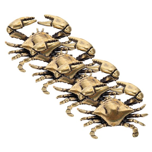 FUTUREORYY 4 Pcs Brass Crab Figurines, Vintage Coastal Animal Statues, Mini Desktop Ornaments for Office Tabletop Shelf Decor