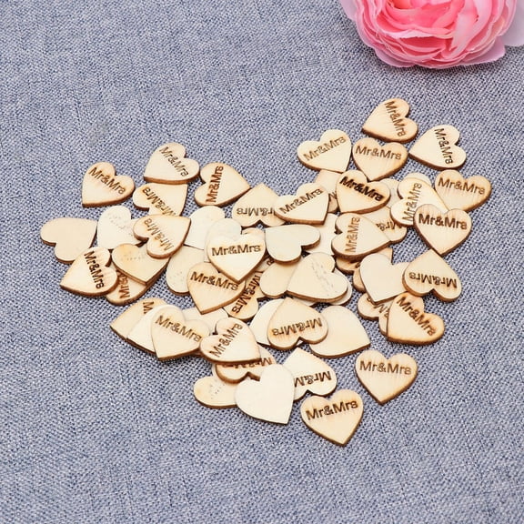 FUTUREORYY 50Pcs Rustic Wooden Heart Carved Wedding Embellishments Khaki Table Decorations Craft Supplies