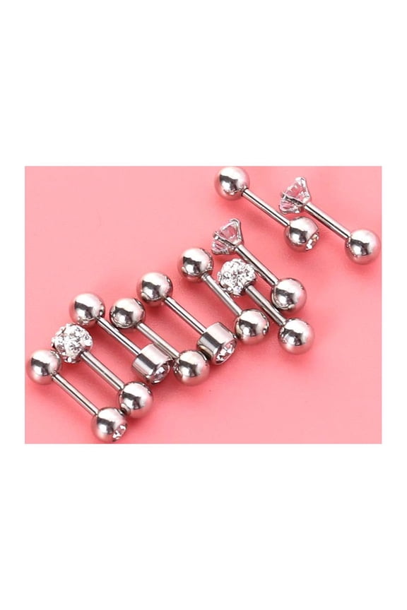 5Pairs Stainless Steel Round Ball Ear Studs Set Barbell Earrings for Helix Tragus Cartilage Piercing