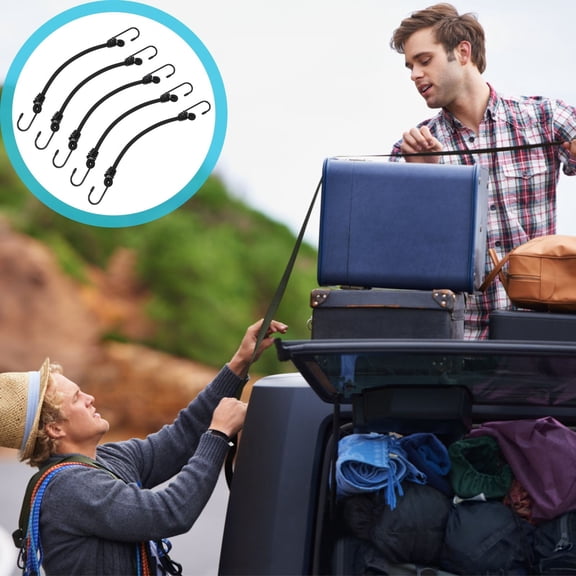 FUTUREORYY 5Pcs 11.8X1X0.3Inch Black Bungee Cords Hooks for Tie Down and Vehicle Securing General Users