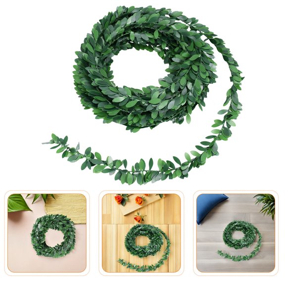 FUTUREORYY 5-Pack Decorative Green Vines with Plastic Leaves and Iron Wire for Draping Fireplace, Bookshelf, Wedding Decor