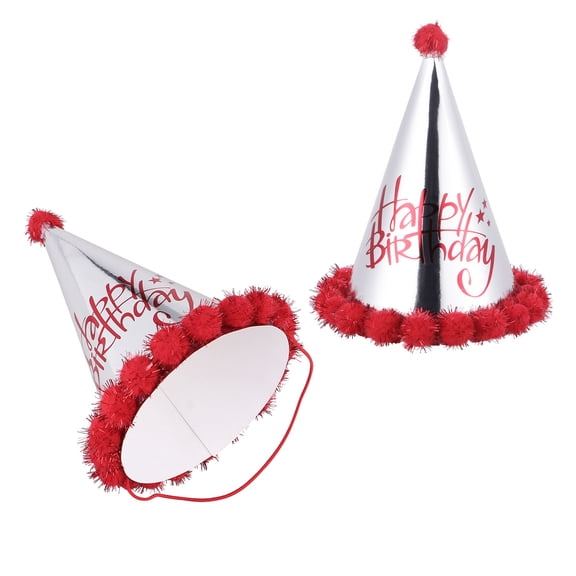 FUTUREORYY 5-Pack Red Paper Birthday Party Hats with , Shiny Cone Caps for Festive Celebration and Decoration