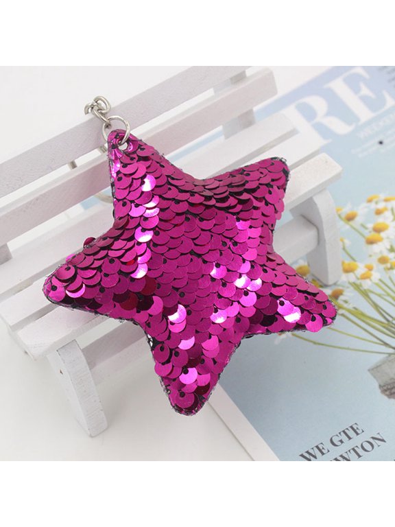 5-Pack Rosy Sequin Star Keychains Key Decorative Accessories for Keys