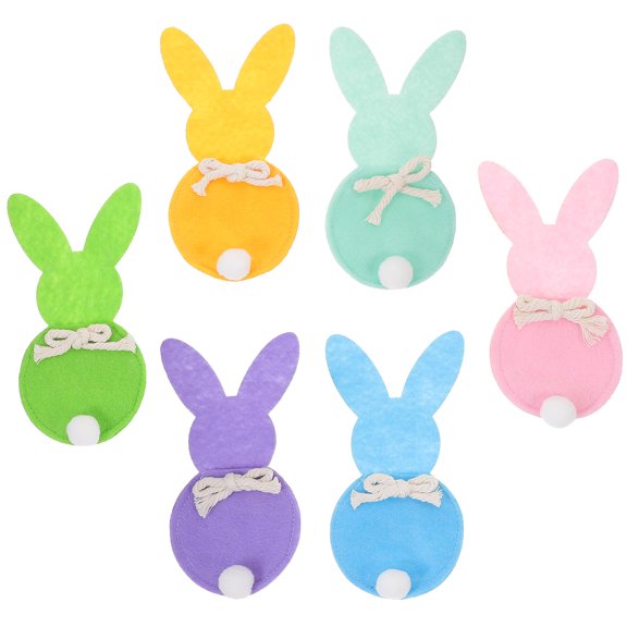 FUTUREORYY 6-Pack Easter Party Cutlery Pouch Bags with Design, Lightweight Cloth Fork Holders for Holiday Table Decor