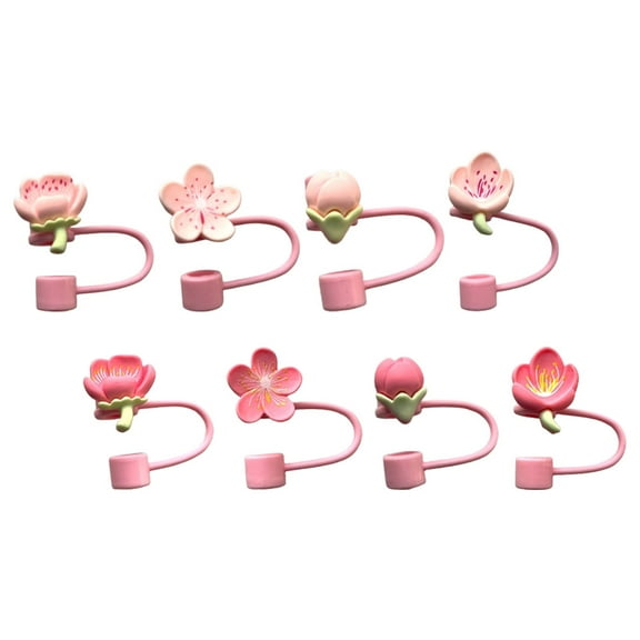 FUTUREORYY 8Pcs Silicone Drinking Straw Toppers Flower Design Assorted Colors Soft Reusable Straw Caps