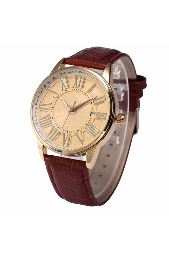 Automatic Mechanical Wristwatch with Brown PU Strap and Stainless