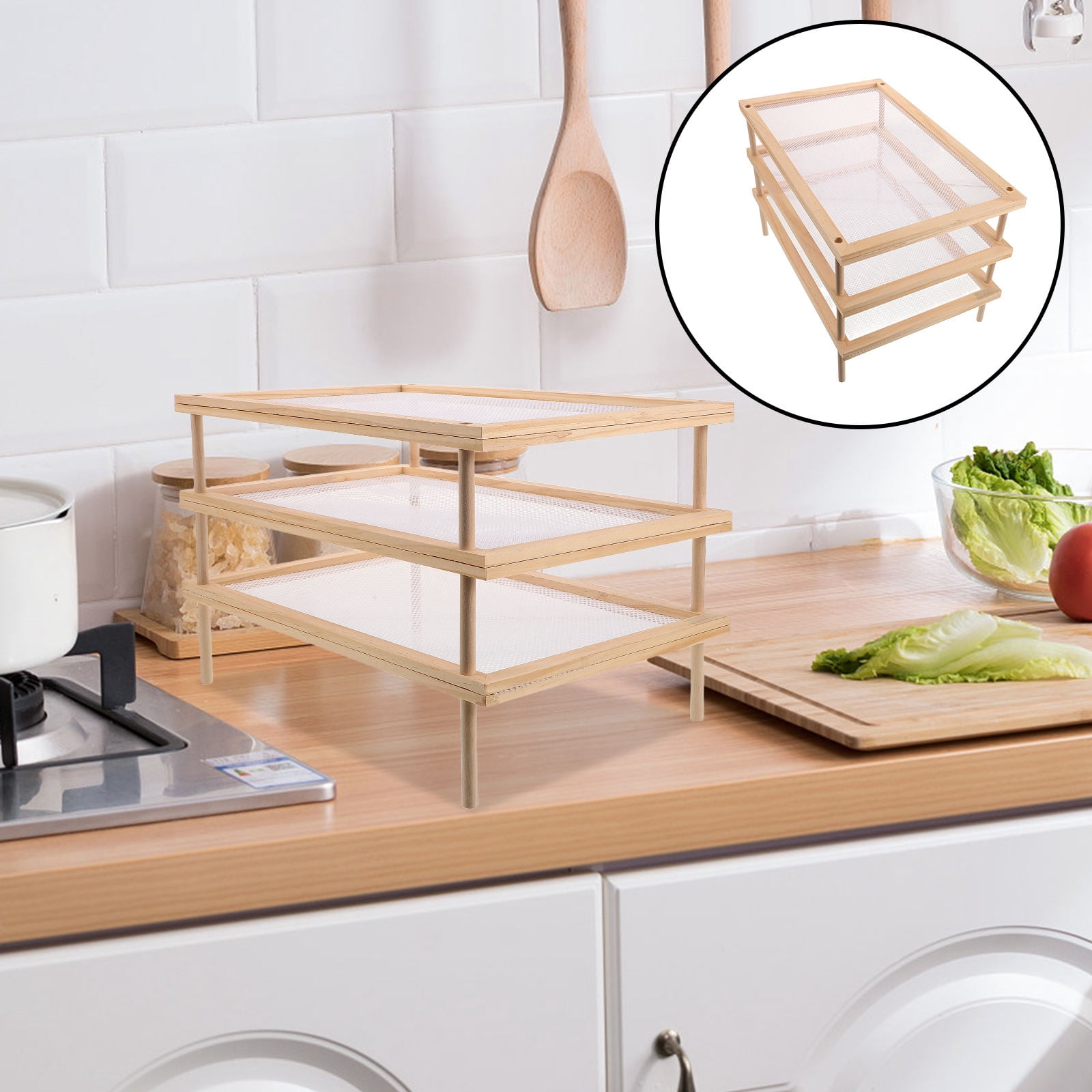 Pasta Drying Rack Large FUTUREORYY Beige Wood Pasta Herb Drying Stand Efficient Multilayer ...