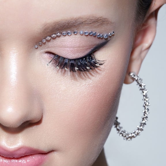 FUTUREORYY Black Glamorous Lash Strips with Rhinestone Accents for Beauty and Cosplay Parties