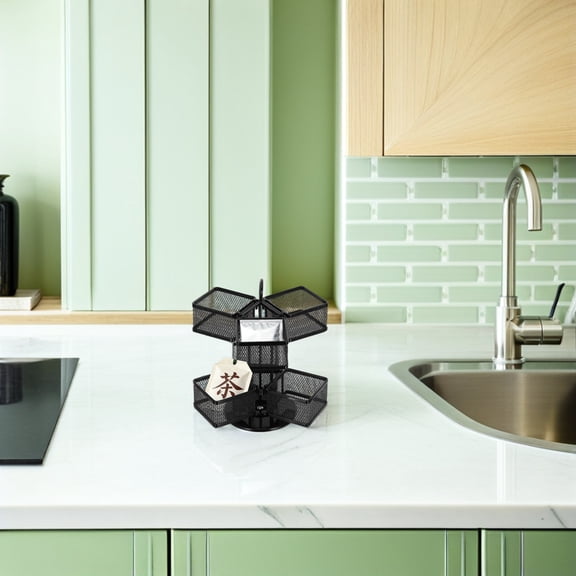 FUTUREORYY Black Metal Tea Bag Holder Organizer with Spinning Carousel for Coffee Station