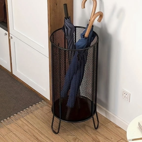 FUTUREORYY Black Metal Entryway Umbrella Stand with Water Drip Tray for Organized and Neat Storage