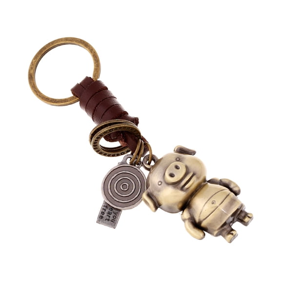 FUTUREORYY Car Keychain for Men Pig Shaped Cowhide Alloy Decoration with Iron Ring 1Pack Brown 4.5x1.2x1.2in