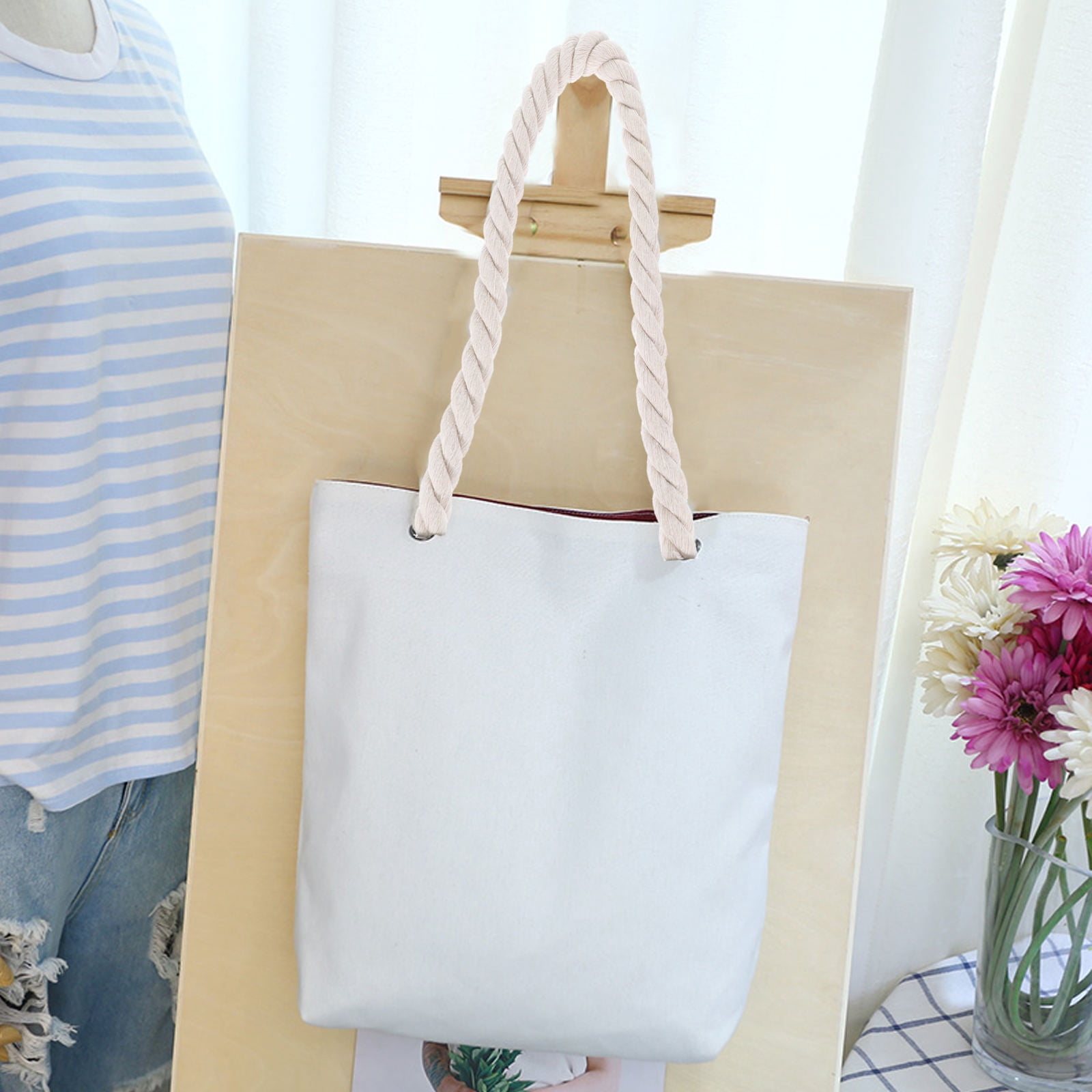 FUTUREORYY DIY Beach Bag Handles Beige Linen Stylish Screw Cap Design ...