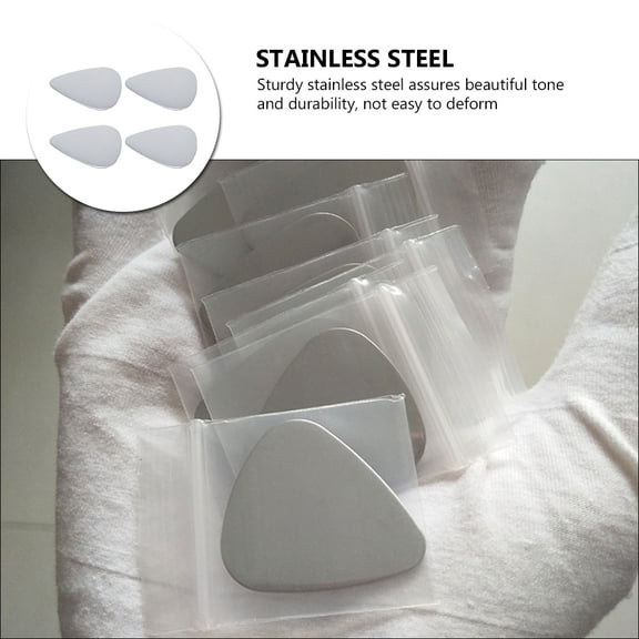 FUTUREORYY Guitar Picks for Beginners 4Pcs Flat Stainless Steel Plectrum with Silver Finish