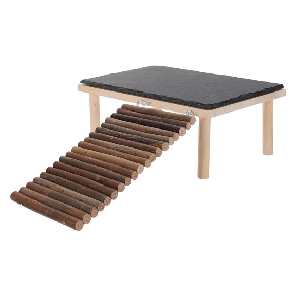 FUTUREORYY Reptile Basking Platform for Lizard Tanks, Black Wood and Stone Climbing Decor, Secure Habitat Accessory