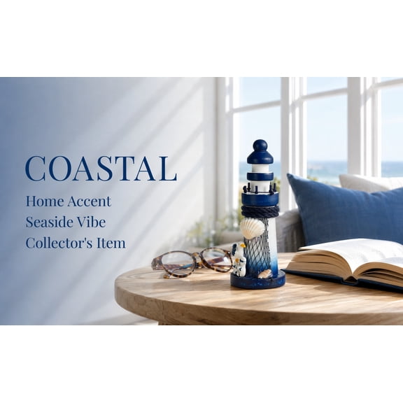 FUTUREORYY Nautical Lighthouse Coastal Decor, Marine Model with Fish Net and Shell Accents for Beach Themed Home Room Shelf Decor