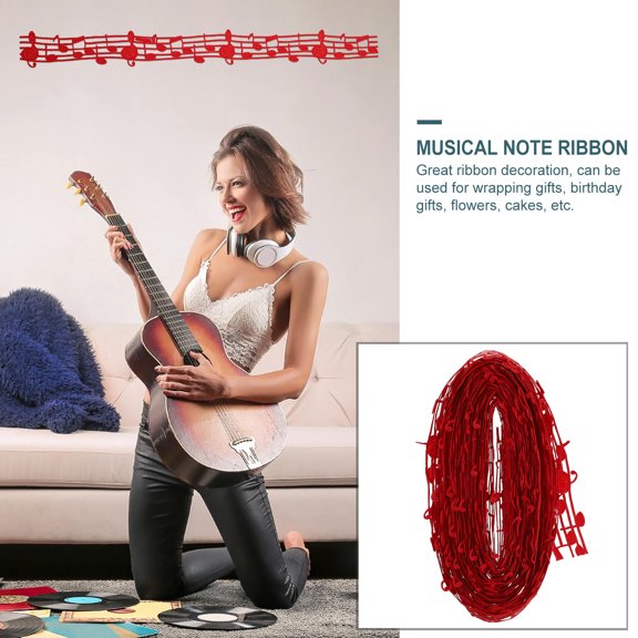 FUTUREORYY Red Polyester Ribbon 1 Roll for Table Runners and present Wrapping with Musical Characters