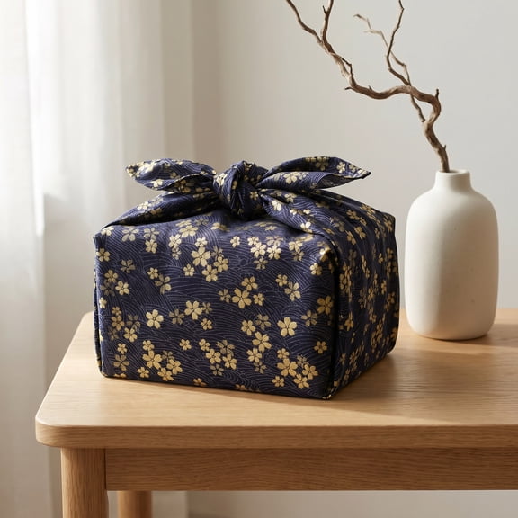 FUTUREORYY Reusable Blue Cotton Fabric Wrap for Bento Lunch Boxes 1Set
