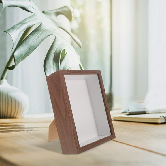 FUTUREORYY Square Coffee Wood Shadow Box 8.53X6.56X2.55in Acrylic Photo Frame 1Pcs