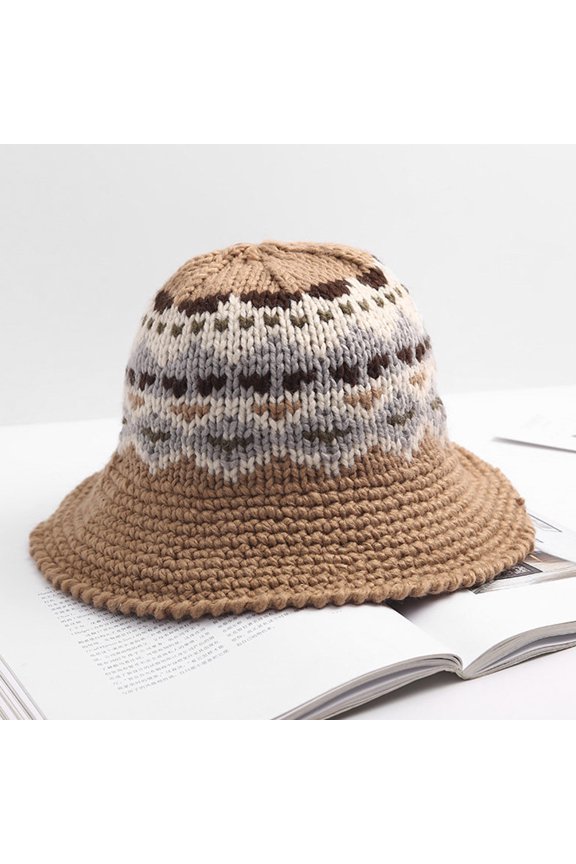 Khaki Wool Knit Beanie Hat Stylish Warm Weave Cap for Fall Winter Outdoor Casual Wear