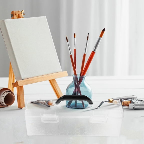 FUTUREORYY Transparent Plastic Art Brush Holder with Handle Large Capacity Organizer Box for Artists